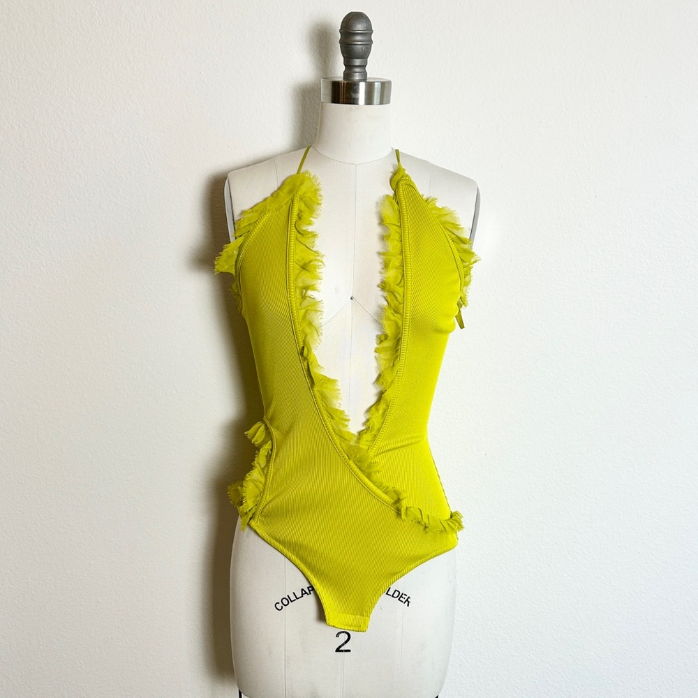 NWT Christopher Esber Silk Blend Chartreuse Carina Bodysuit Size 4‎ (008)
